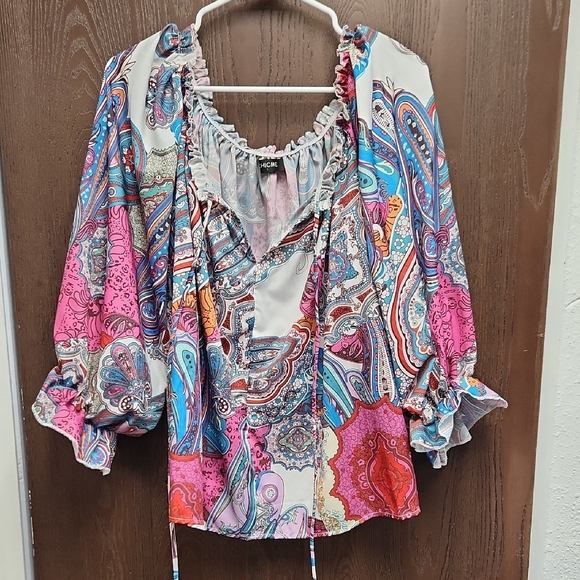 chicme Tops - Colorful Paisley Blouse with Flowy Sleeves